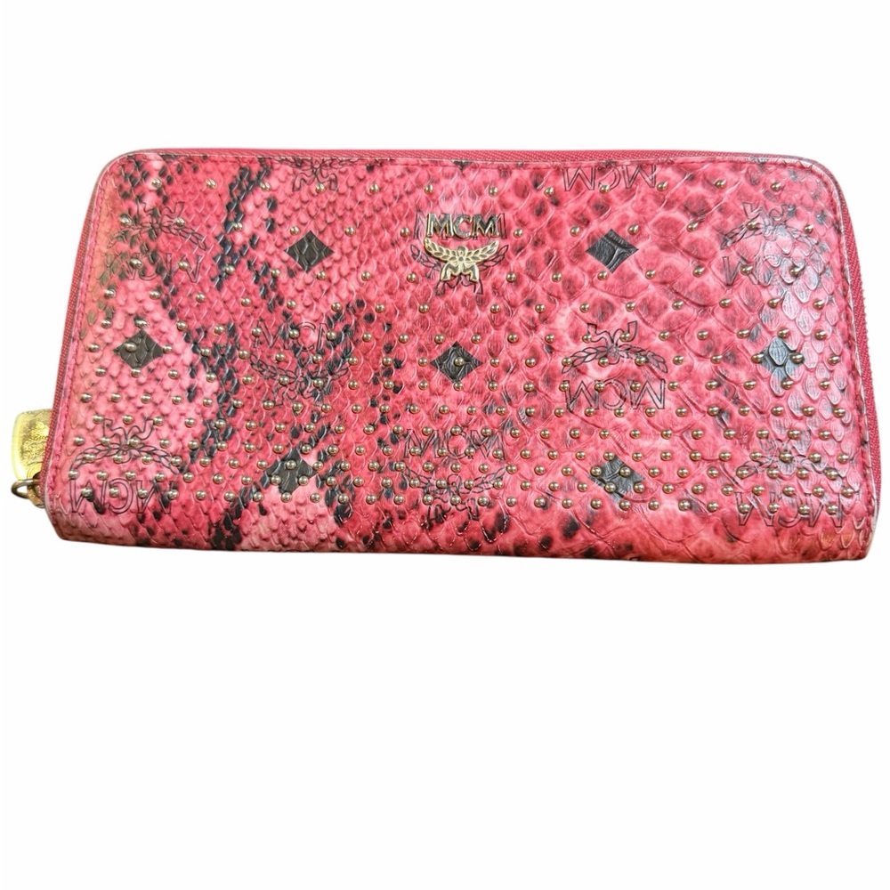 Authentic MCM Pink Studded Python Print Visetos Z… - image 1